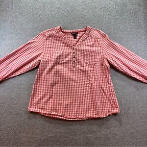 Bit & Bridle Womens  Top Size XL Pink White Plaid Buttons Long Sleeve